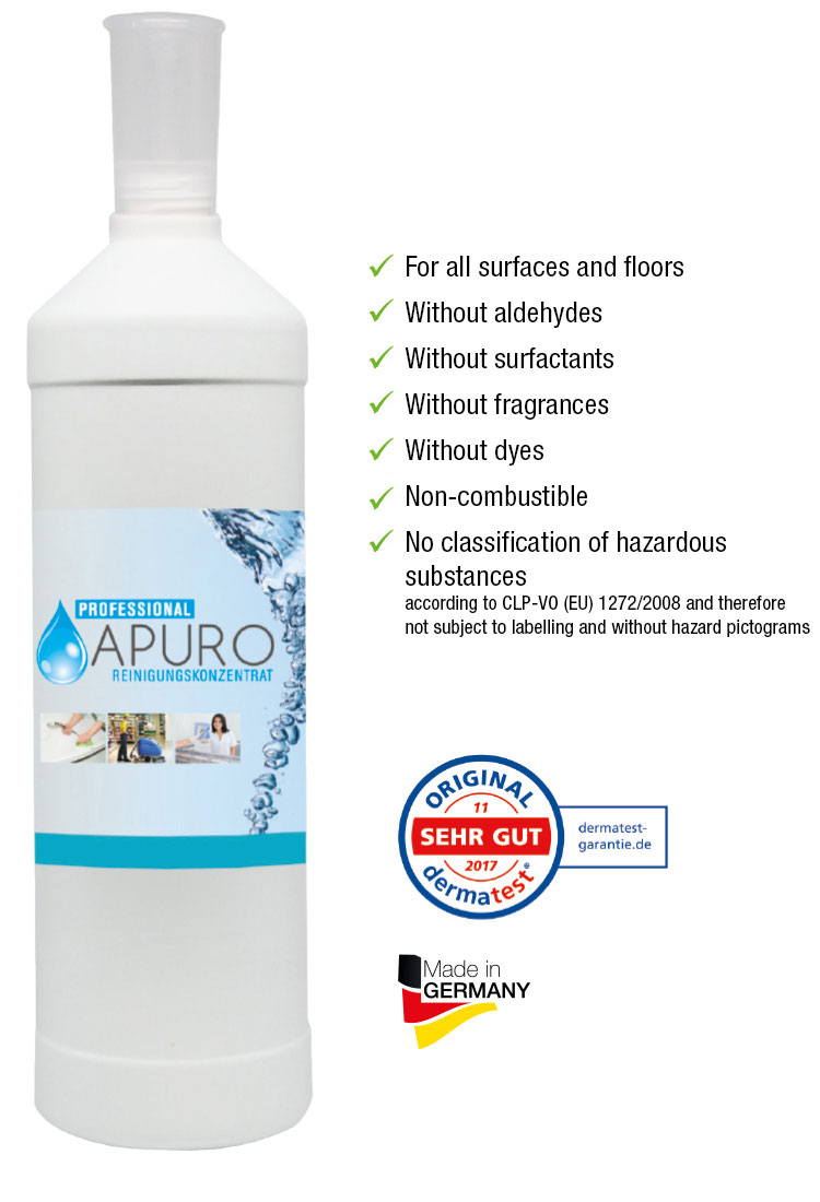 APUROCLEAN+ cleaning concentrate in aqueous solution.